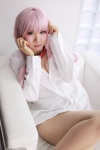 blouse cleavage collar cosplay grey_eyes k natsuwo neko_(k) pantyhose pink_hair sheer_legwear rating:Safe score:0 user:pixymisa