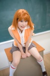 blackboard classroom cosplay kneesocks mimi miniskirt my-hime orange_hair pleated_skirt school_uniform skirt sleeveless_blouse tokiha_mai vest rating:Safe score:1 user:nil!