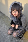 glasses namada pantyhose polka_dots scarf shorts sweater rating:Safe score:3 user:nil!