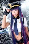 blouse cosplay croptop fingerless_gloves multi-colored_hair necoco panty_&_stocking_with_garterbelt police_hat shimapan_and_stocking_necosmo shorts stocking_(psg) suspenders tie rating:Questionable score:0 user:nil!