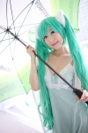 ame_demo_zutto_hare_(vocaloid) chii cosplay green_hair hair_ties hatsune_miku short_sleeve_cropped_sweater sleeveless_blouse twintails umbrella vocaloid rating:Safe score:2 user:pixymisa