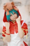 apron aqua_hair clover_club_(vocaloid) cosplay hatsune_miku hoodie_dress suu vocaloid rating:Safe score:1 user:nil!
