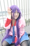 bakemonogatari blouse cosplay natsume_rin pleated_skirt purple_hair school_uniform senjougahara_hitagi skirt thighhighs tie zettai_ryouiki rating:Safe score:0 user:nil!