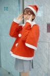 cosplay glasses k-on! manabe_nodoka oshinko pleated_skirt santa_costume school_uniform shawl skirt stocking_cap rating:Safe score:0 user:nil!
