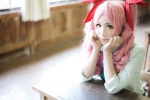 blouse cosplay hairbows mikado pink_hair pleated_skirt school_uniform shiki_(novel) shimizu_megumi skirt tie twintails rating:Safe score:2 user:xkaras