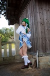 cosplay detached_sleeves green_hair kochiya_sanae lenfried miniskirt panties skirt skirt_lift socks touhou rating:Safe score:0 user:nil!