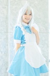 ahoge apron bowtie cosplay dress haiyore!_nyaruko-san kinako_(ii) nyaruko white_hair rating:Safe score:0 user:pixymisa