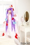 bed cosplay dress hat patchouli_knowledge purple_hair robe saku sweet_garden thighhighs touhou rating:Safe score:0 user:nil!