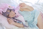 bed capelet cosplay dress enako hat patchouli_knowledge purple_hair touhou rating:Safe score:3 user:nil!