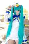 aka aqua_hair cosplay detached_sleeves dress hatsune_miku headset miracle_paint_(vocaloid) paintbrush twintails vocaloid rating:Safe score:0 user:nil!