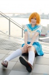 cosplay higurashi_no_naku_koro_ni hoshino_kana kneesocks orange_hair pantyhose pleated_skirt ryuuguu_rena sailor_uniform school_uniform skirt rating:Safe score:0 user:nil!