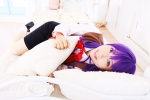 bed blouse cosplay fate/series fate/stay_night hair_ribbons matou_sakura purple_hair sachi_budou school_uniform skirt socks vest rating:Safe score:0 user:nil!