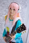 cosplay guitar harumiya_yun headphones miniskirt necklace nitro_super_sonic pink_hair skirt super_soniko track_jacket tshirt rating:Safe score:0 user:pixymisa