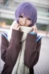 cardigan cosplay glasses nagato_yuki purple_hair rinami sailor_uniform scarf school_uniform suzumiya_haruhi_no_yuuutsu rating:Safe score:4 user:nil!