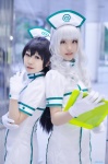 cosplay dress ganaha_hibiki gloves idolmaster michu mike nurse nurse_cap nurse_uniform shijou_takane syringe white_hair rating:Safe score:1 user:nil!