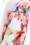 amatsuka_miyu bathroom bathtub cosplay glasses hat one-piece_swimsuit patchouli_knowledge purple_hair robe swimsuit thighhighs touhou rating:Safe score:0 user:nil!