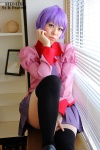 bakemonogatari blouse cosplay ichiko pleated_skirt purple_hair school_uniform senjougahara_hitagi skirt thighhighs tie zettai_ryouiki rating:Safe score:0 user:nil!