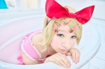 blonde_hair blue_eyes cosplay dress hairbow kagamine_rin mika vocaloid rating:Safe score:0 user:pixymisa
