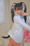 amatsuka_miyu animal_ears bed blouse cat_ears ribbon_tie tail twintails rating:Safe score:0 user:pixymisa