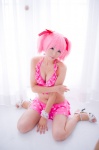 bikini_top cleavage cosplay hair_ribbons kaname_madoka mashiro_yuki miniskirt pink_hair puella_magi_madoka_magica skirt swimsuit twintails rating:Safe score:1 user:nil!