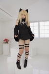 blonde_hair boots cosplay detached_sleeves dress dress_lift enako golden_darkness hairbows to_love-ru twintails rating:Safe score:1 user:nil!