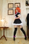 apron black_legwear cosplay dress garter_belt hairbow higurashi_ran love_live!_school_idol_project maid maid_uniform m_vol.1 nishikino_maki red_hair thighhighs zettai_ryouiki rating:Safe score:7 user:nil!