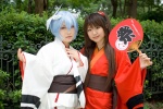 ayanami_rei blue_hair cosplay fan fox_mask iori neon_genesis_evangelion sizu soryu_asuka_langley twintails yukata rating:Safe score:0 user:nil!