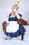 ahoge apron bed blonde_hair cosplay dress fate/series fate/stay_night hairband handcuffs kamui_arisa maid maid_uniform saber secret_party thighhighs zettai_ryouiki rating:Safe score:0 user:nil!