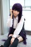 blouse cosplay garter_belt inu_boku_secret_service jumper purple_hair rika school_uniform shirakiin_ririchiyo thighhighs zettai_ryouiki rating:Safe score:3 user:nil!