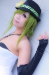 anna cosplay dress elbow_gloves fingerless_gloves flower gloves green_hair gumi hat just_a_game_(vocaloid) vocaloid rating:Safe score:1 user:xkaras