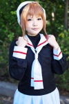 blouse bookbag cardcaptor_sakura cosplay green_eyes hat kinomoto_sakura pleated_skirt rikuta sailor_uniform scarf_tie school_uniform skirt rating:Safe score:0 user:pixymisa