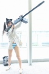 ame animal_ears bikini_bottom blouse cat_ears collar cosplay francesca_lucchini hair_ribbons machine_gun overcoat strike_witches swimsuit twintails rating:Safe score:1 user:pixymisa