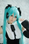 aqua_hair blouse cosplay detached_sleeves hairbows hatsune_miku headset jumper project_diva ryuga twintails vocaloid rating:Safe score:0 user:nil!