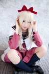 blonde_hair blue_eyes cosplay dress hairbow hiokichi jacket kneesocks school_uniform toshino_kyoko yuruyuri rating:Safe score:0 user:pixymisa
