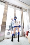 apron blue_hair boots cosplay eyepatch gloves handcuffs ikkitousen kneehighs maid maid_uniform namada pantyhose ryomou_shimei rating:Safe score:1 user:nil!