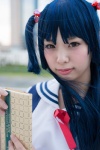 blouse blue_hair book clannad cosplay hair_ties hiiragi_haruka ichinose_kotomi jumper ribbon_tie twintails rating:Safe score:0 user:pixymisa