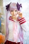 cosplay hairbows hiiragi_kagami lucky_star miniskirt pleated_skirt purple_hair sailor_uniform saya school_uniform skirt twintails rating:Safe score:0 user:nil!