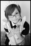 apron black_&_white costume glasses looking_over_glasses maid maid_uniform rumi rating:Safe score:0 user:nil!