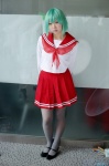 cosplay green_hair iwasaki_minami lucky_star miniskirt natsume_megumi pantyhose pleated_skirt sailor_uniform school_uniform skirt rating:Safe score:1 user:nil!