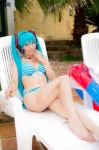 aqua_hair bikini cleavage cosplay hatsune_miku headset mashiro_yuki pool project_diva swimsuit twintails vocaloid rating:Safe score:0 user:nil!