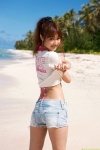 beach bikini_top denim dgc_0934 nitou_misaki ocean ponytail shirt_lift shorts swimsuit tshirt rating:Safe score:2 user:nil!