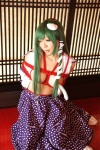 blouse bound cleavage cosplay detached_sleeves green_hair hanamura_misaki kochiya_sanae miko open_clothes rope skirt touhou touhou_kinbauchou rating:Safe score:0 user:nil!