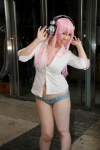 blouse cleavage cosplay cyborg_nene headphones nitro_super_sonic pink_hair shorts super_soniko rating:Safe score:1 user:pixymisa