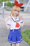 aikatsu! ayari blonde_hair cosplay hairbow hoshimiya_ichigo pleated_skirt sailor_uniform school_uniform skirt rating:Safe score:0 user:nil!