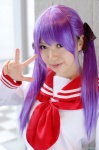 cosplay hairbows hiiragi_kagami lucky_star purple_hair ruka_(cosplayer) sailor_uniform school_uniform twintails rating:Safe score:0 user:nil!