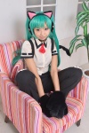 animal_ears aqua_hair blouse cat_ears choker cosplay hatsune_miku headset necoco necosmo paw_gloves project_diva suspenders tail trousers twintails vocaloid rating:Safe score:0 user:nil!