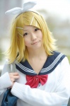 blonde_hair bookbag cardigan cosplay hairband hair_clips kagamine_rin miyu_(iii) sailor_uniform school_uniform spice!_(vocaloid) vocaloid rating:Safe score:1 user:nil!
