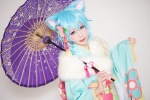 animal_ears aqua_hair cat_ears cosplay ely elysion shinon_(sao) sword_art_online umbrella yukata rating:Safe score:0 user:nil!