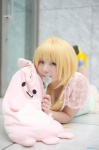 blonde_hair cosplay futaba_anzu idolmaster idolmaster_cinderella_girls lollipop miniskirt skirt stuffed_animal tshirt yukako rating:Safe score:0 user:nil!