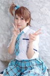 cosplay futami_ami hozu_kirin idolmaster kneesocks pleated_skirt school_uniform side_ponytail skirt tie rating:Safe score:0 user:pixymisa